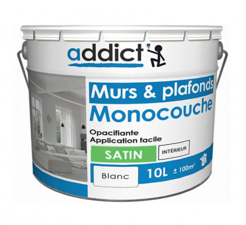 Peinture acrylique monocouche murs et plafonds, blanche satin, 10 litres en ligne