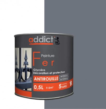 Peinture fer glycéro antirouille, gris anthracite, 0,5 litre intérieur et extérieur offre en ligne
