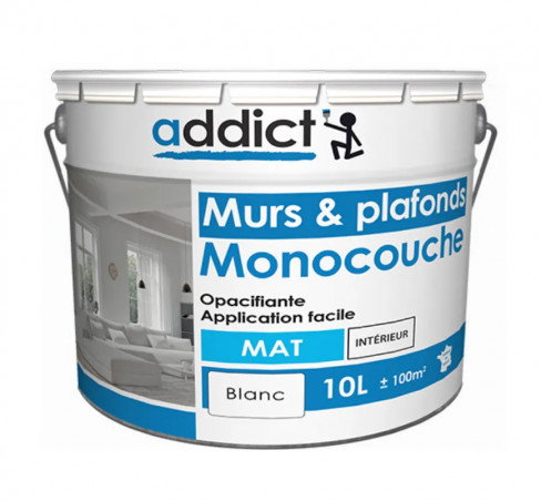 Single-coat acrylic paint for walls and ceilings, matt white, 10 liters en soldes flash